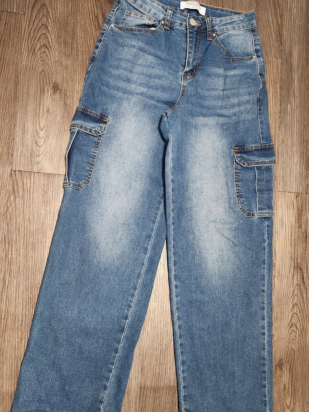 Men's Blue Cargo Jeans - Wide Leg Denim